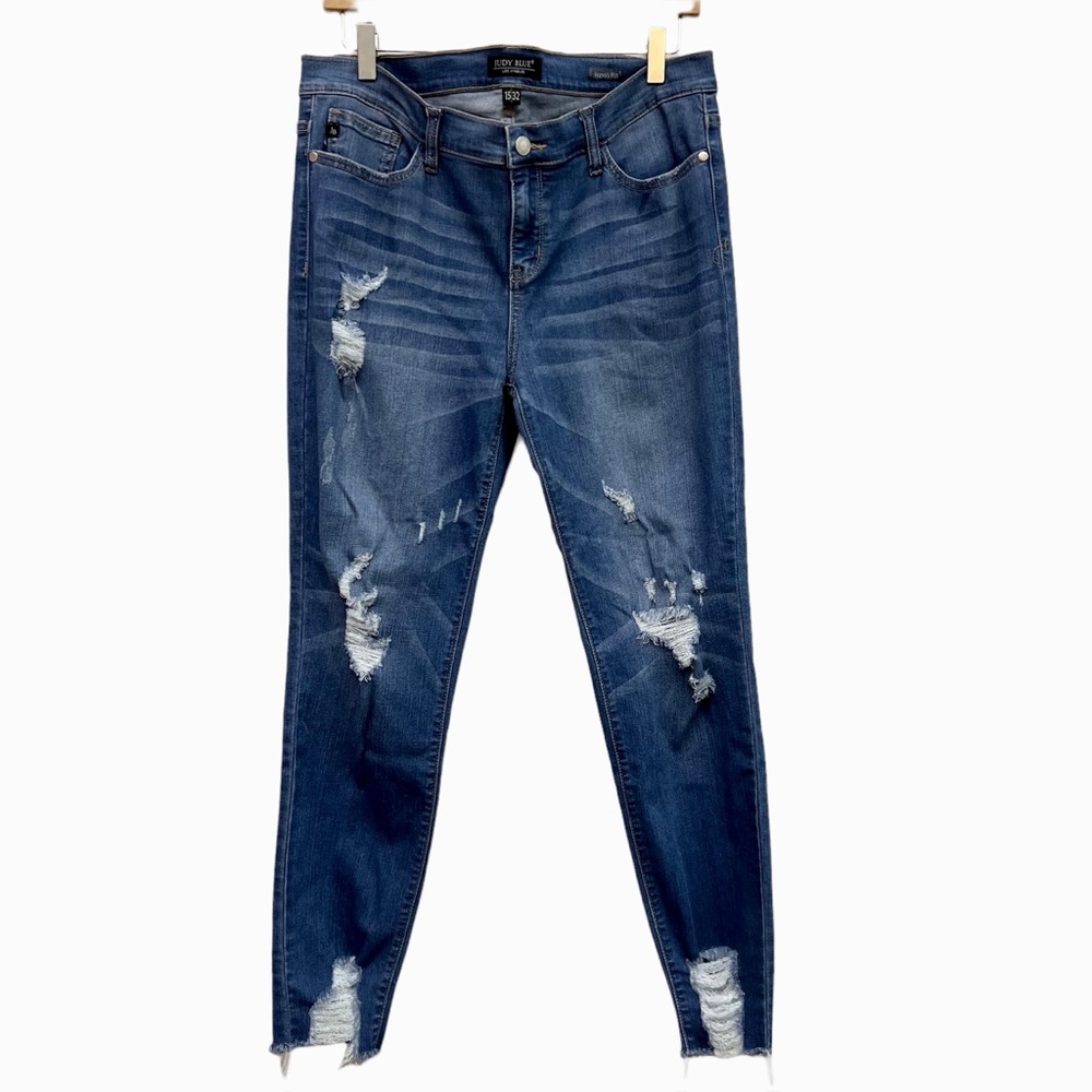 Judy Blue Distressed Skinny Fit Blue Denim Jeans Size 15/32